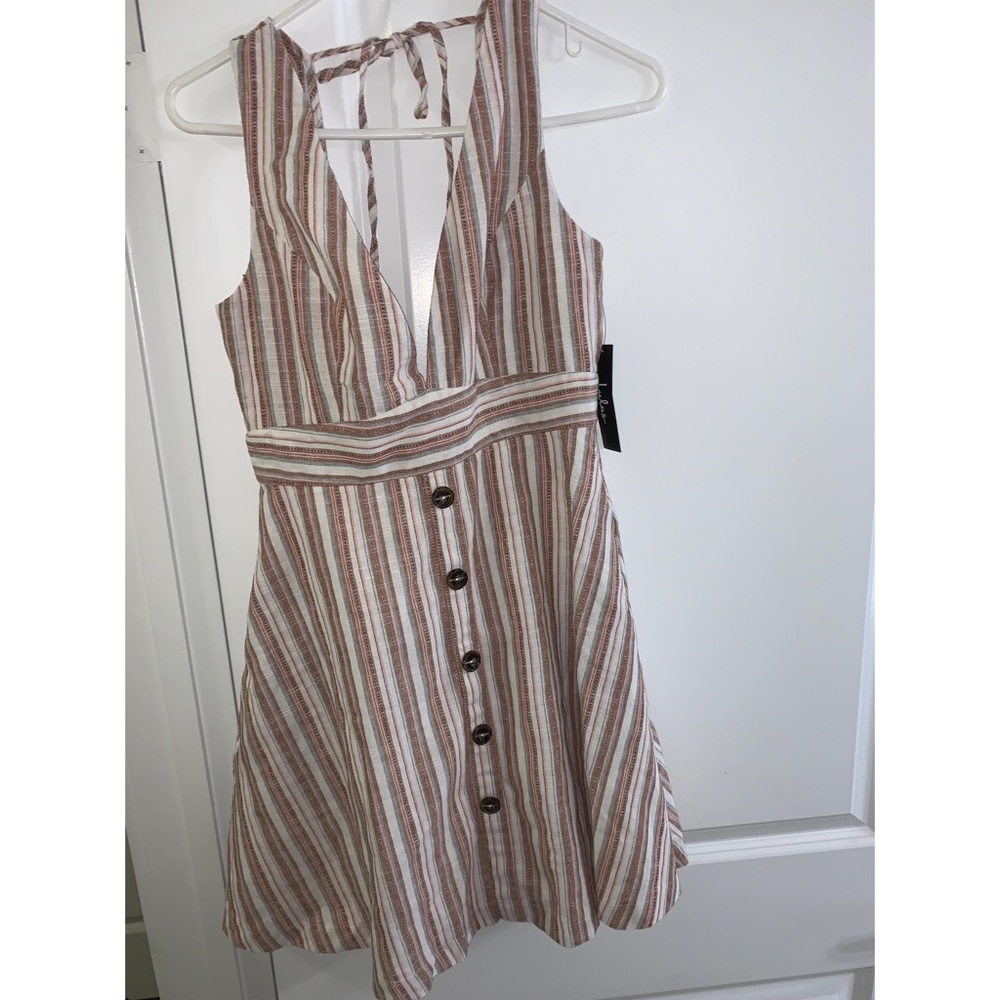 Lulu’s tan multi striped mini dress